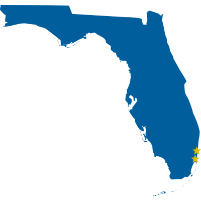 Florida Map with stars on Fort Lauderdale and Miami